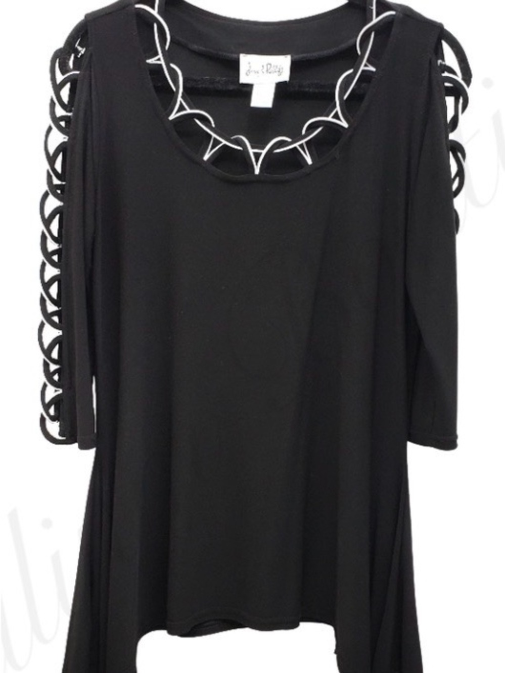 Joseph Ribkoff Black Tunic Dress with White Contrast Loop Neckline